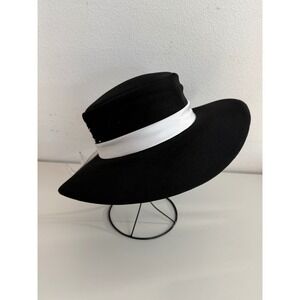 Nina Massini Womens Wide Brim Church Hat Black White Beaded Bow Dress Hat